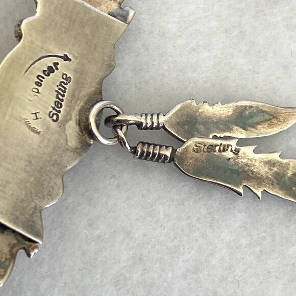 VTG Sterling Silver 925 H. Spencer Navajo Turquoise Leaf Feather Necklace 20.5" - Picture 9 of 16